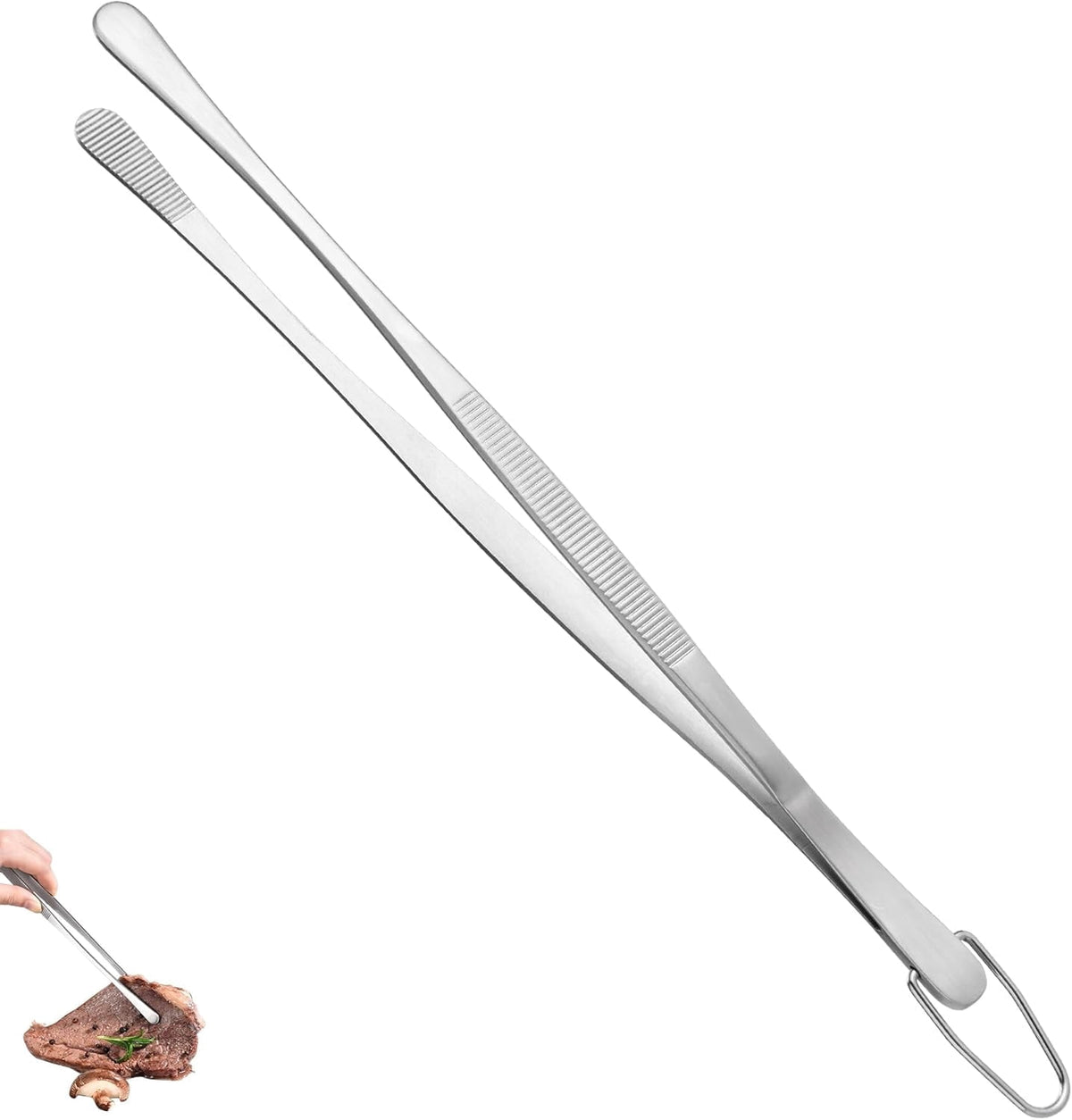 U-Taste Kitchen Cooking Tweezer, 18/8 Stainless Steel Food Grade Metal Food Tong with Non Slip Tips for Plating Serving Grilling, 12in/Round Tip