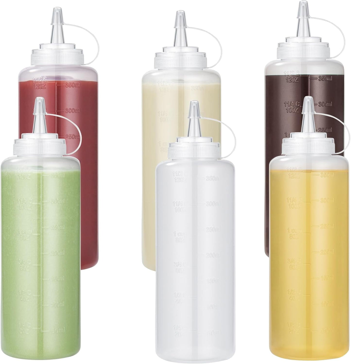 U-Taste Condiment Squeeze Bottles, Food Grade Plastic Sauce Container Squirt Bottle, Leakproof Oil Dispenser for Ketchup BBQ Salad Dressing, 12oz/6pcs