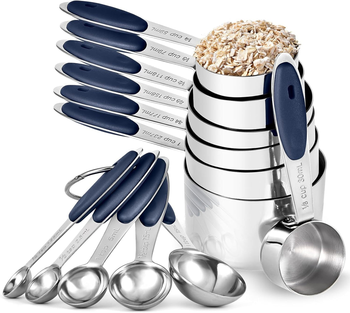 U-Taste 18/8 Stainless Steel Measuring Cups Spoons Set, Metal Stacking Measure Set for Baking Cooking, Reinforced Welded Joints, 12Pcs, Midnight Blue