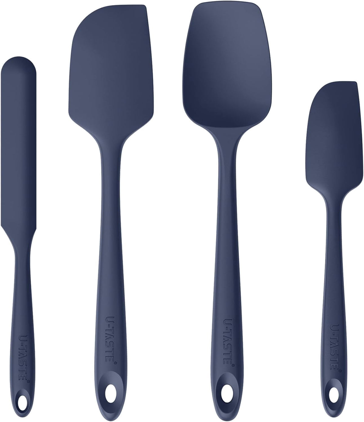 U-Taste 480°F High Heat Resistant Silicone Spatula Set of 4, BPA-Free Food Grade Kitchen Cooking Baking Mixing One Piece Seamless Flexible Rubber Scraper for Nonstick Cookware (Midnight Blue)