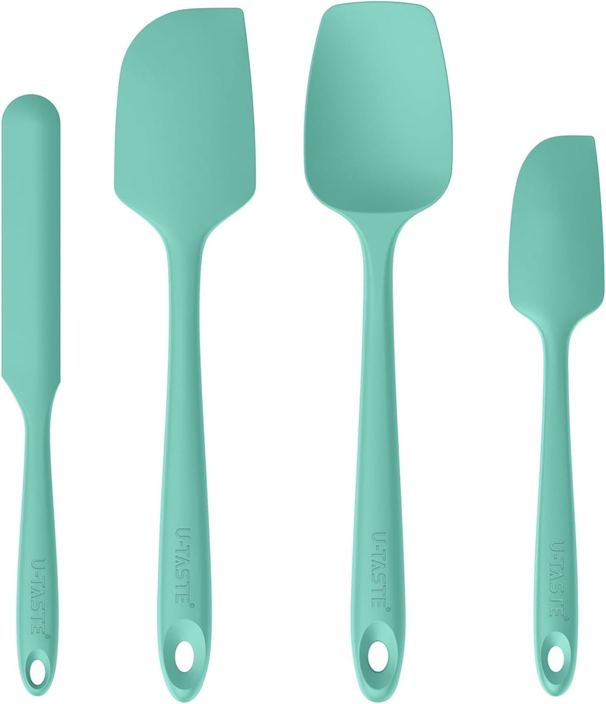 U-Taste Silicone Spatula Set of 4, 480°F Heat Resistant Kitchen Cooking Utensils Baking Supplies, Food Grade Seamless Rubber Scraper, Aqua Sky