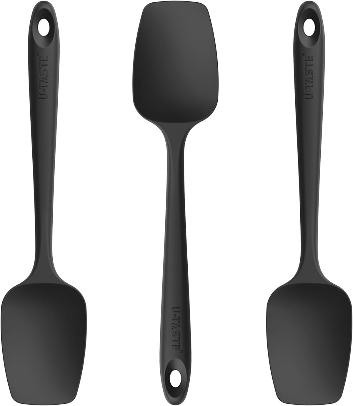U-Taste Silicone Spoon Spatula Set of 3, 480°F Heat Resistant Food Grade Cooking Mixing Spoons, Kitchen Utensils Set for Nonstick Cookware, Black