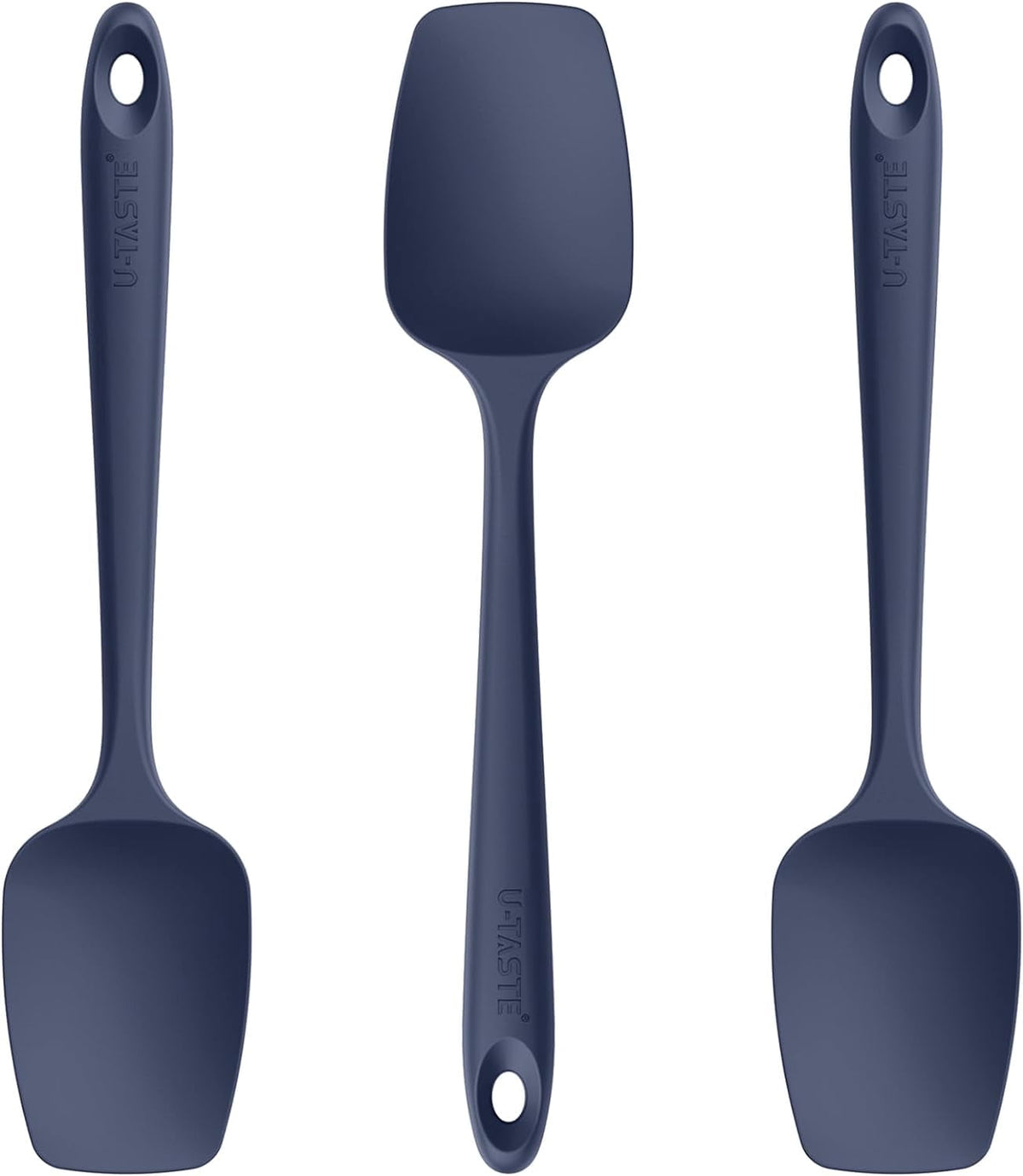 U-Taste Silicone Spoon Spatula Set of 3, 480°F Heat Resistant Food Grade Cooking Mixing Spoons, Kitchen Utensils for Nonstick Cookware, Midnight Blue