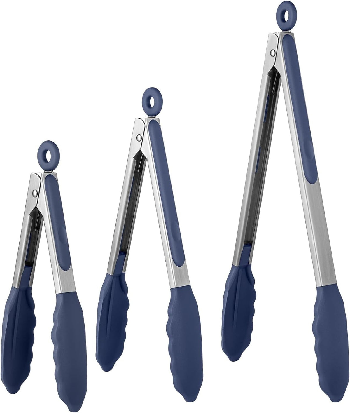 U-Taste 600ºF Heat-Resistant Kitchen Tongs for Cooking, Silicone Tong Utensils Set for Food Serving, Rubber Salad/Grill/BBQ Tongs, 7/9/12in, Navy Blue