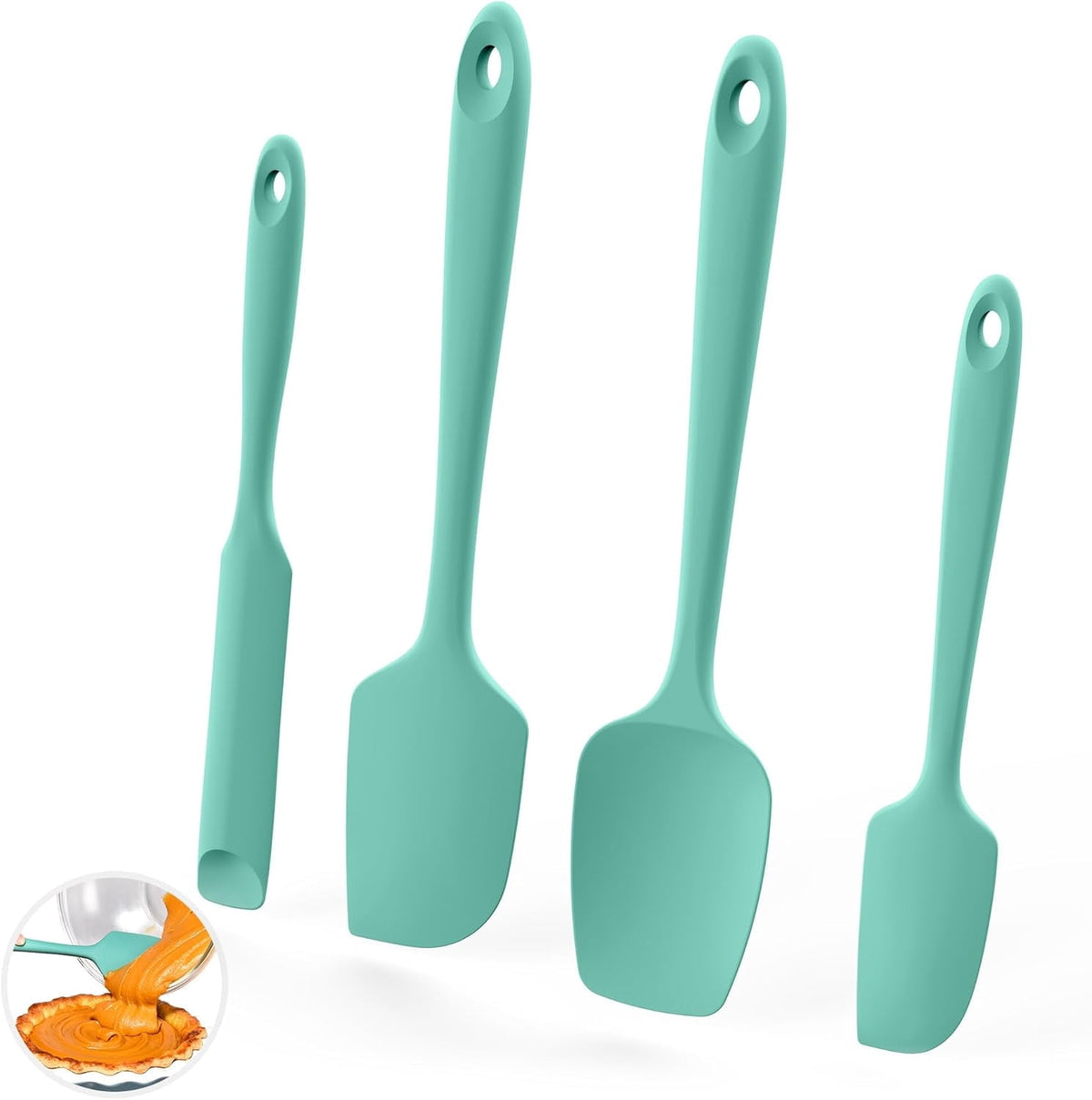 U-Taste 600ºF Heat Resistant Silicone Spatulas Set, Food Grade Baking Scraper Kitchen Cooking Utensils, Upgraded Sturdy Handle, 4Pcs, Aqua Sky