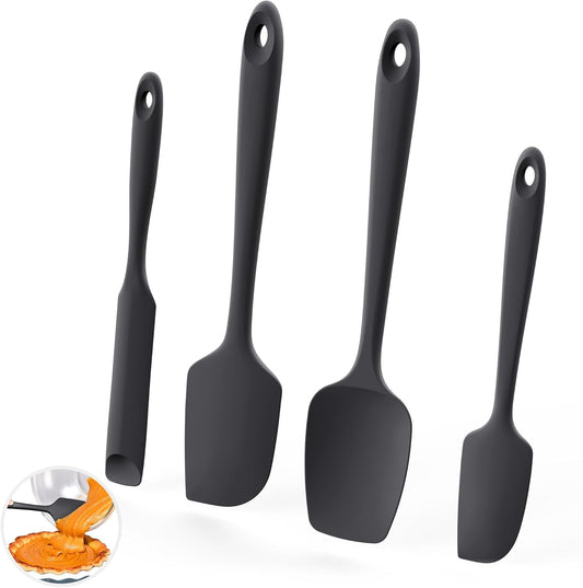 U-Taste 600ºF Heat Resistant Silicone Spatulas Set, Food Grade Baking Scraper Kitchen Cooking Utensils, Upgraded Sturdy Handle, 4Pcs, Black