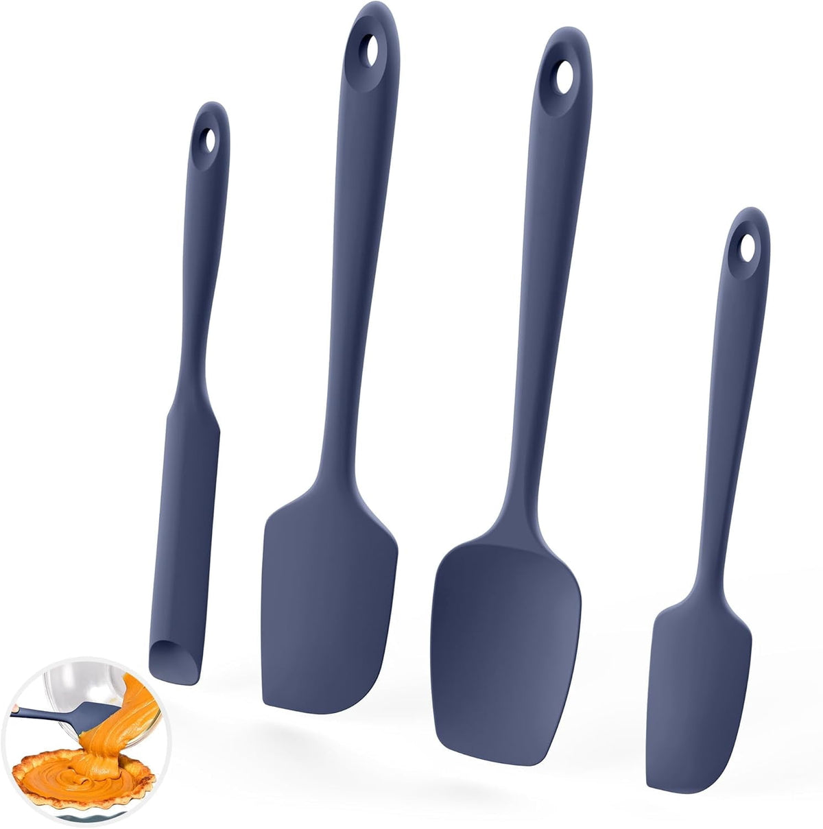 U-Taste 600ºF Heat Resistant Silicone Spatulas Set, Food Grade Baking Scraper Kitchen Cooking Utensils, Upgraded Sturdy Handle, 4Pcs, Midnight Blue