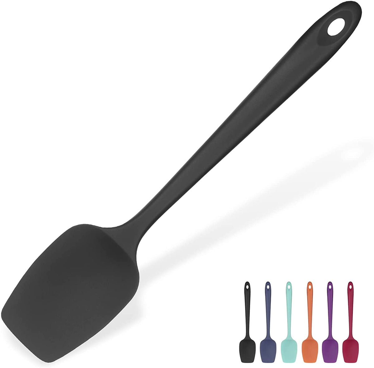 U-Taste Silicone Spoon Spatula, 600ºF High Heat Resistant Kitchen Spoons for Cooking Mixing Stirring, 11.38in Food Grade Rubber Spoonula Scoop, Black