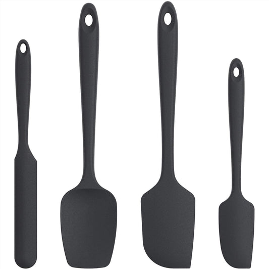 U-Taste Silicone Spatula Set of 4, 600°F High Heat Resistant Kitchen Cooking Utensils Baking Supplies, Food Grade Seamless Rubber Scraper, Black