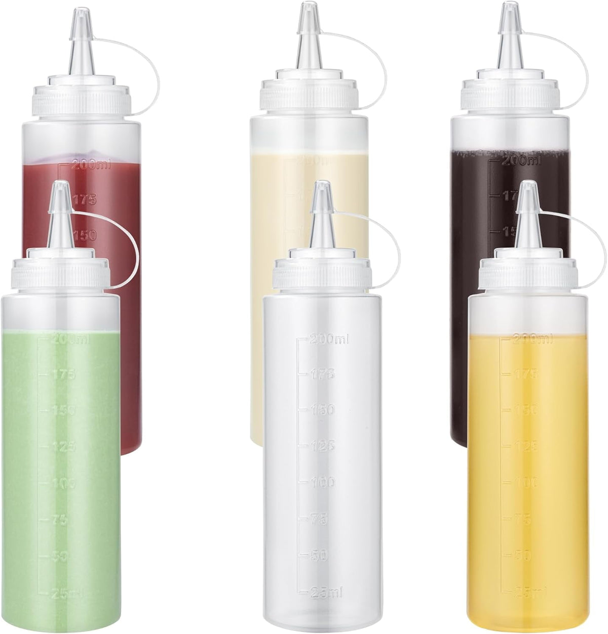 U-Taste 8oz Condiment Squeeze Bottles: Sauce Bottles with Twist on Caps and Measurement, Leakproof Squirt Reusable Plastic Oil Container Dispenser for Ketchup, BBQ, Salad, Dressing (Pack of 6)