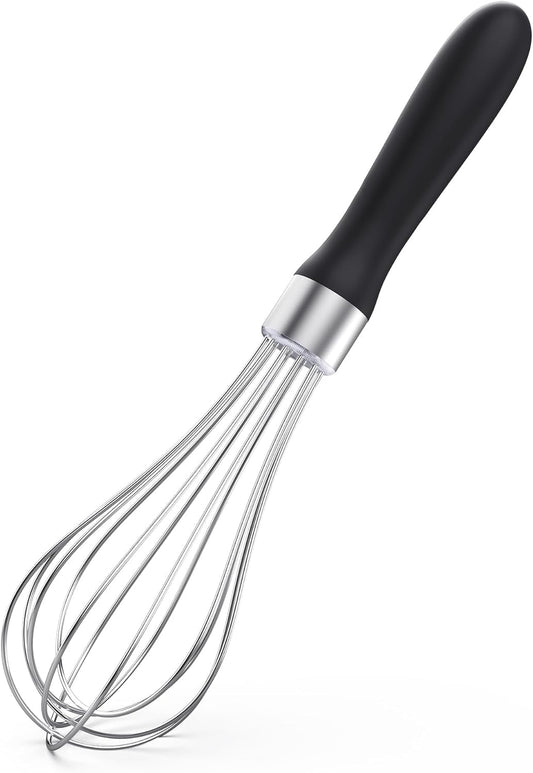 U-Taste Kitchen Wire Whisk for Cooking, 18/10 Stainless Steel Egg Beater with 6 Wires, Baking Tool for Whisking Mixing Stirring, Small, Black