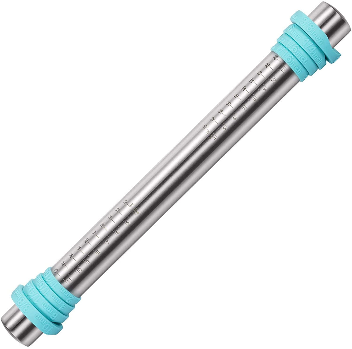 U-Taste Adjustable Rolling Pin, 18/8 Stainless Steel Fondant Roller for Pastry Cookie Pizza, 16in Dough Roller Pin with Silicone Removable Rings
