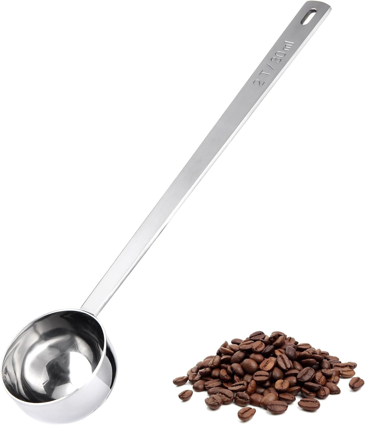 U-Taste Coffee Scoop 2 Tablespoon: 18/8 Stainless Steel Measuring Scooper for Ground Coffee Bean Espresso, 6.9in Extra Long Handle Metal Meaure Spoon