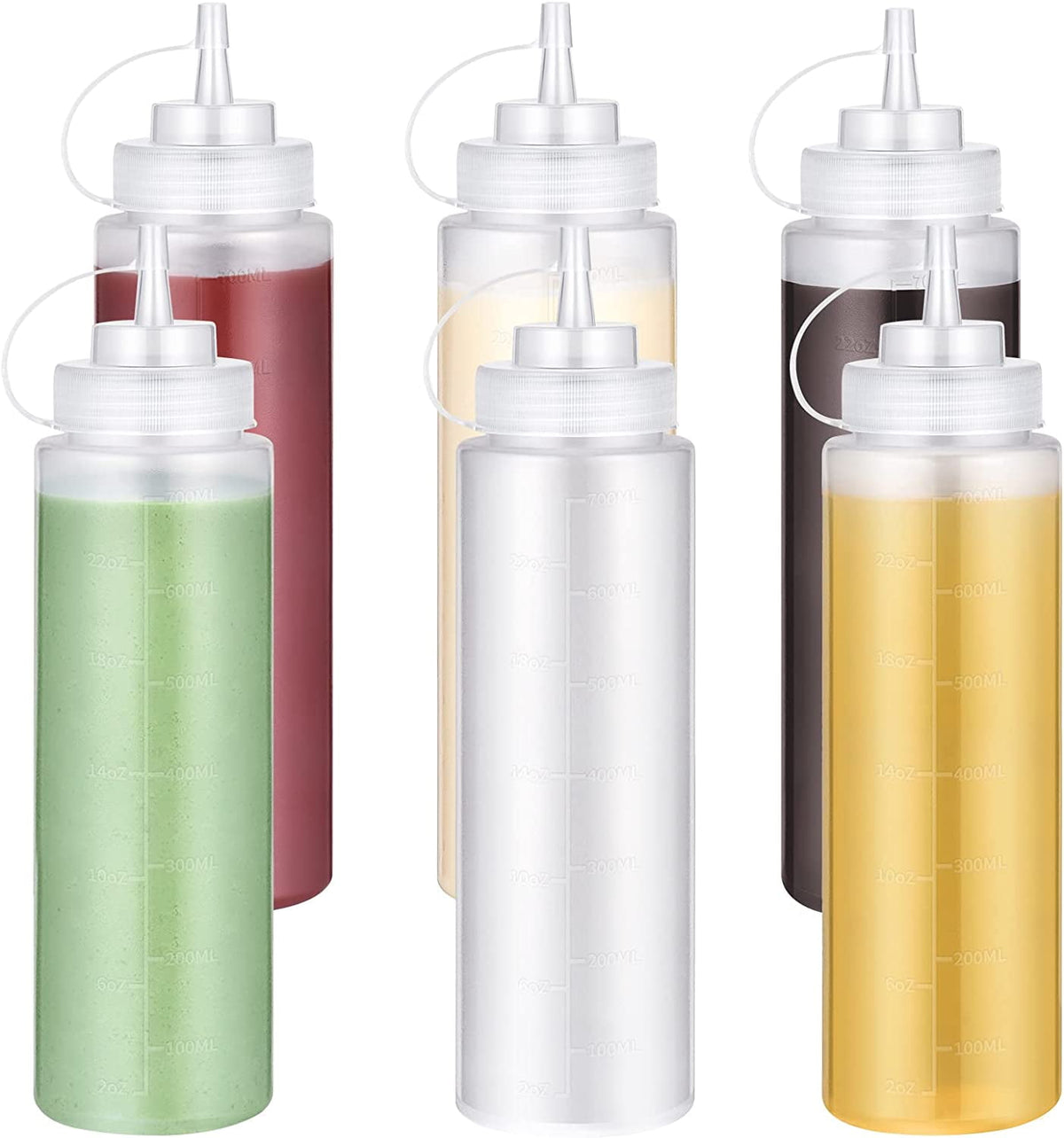 U-Taste Condiment Squeeze Bottles, Food Grade Plastic Sauce Container Squirt Bottle, Leakproof Oil Dispenser for Ketchup BBQ Salad Dressing, 24oz/6pcs