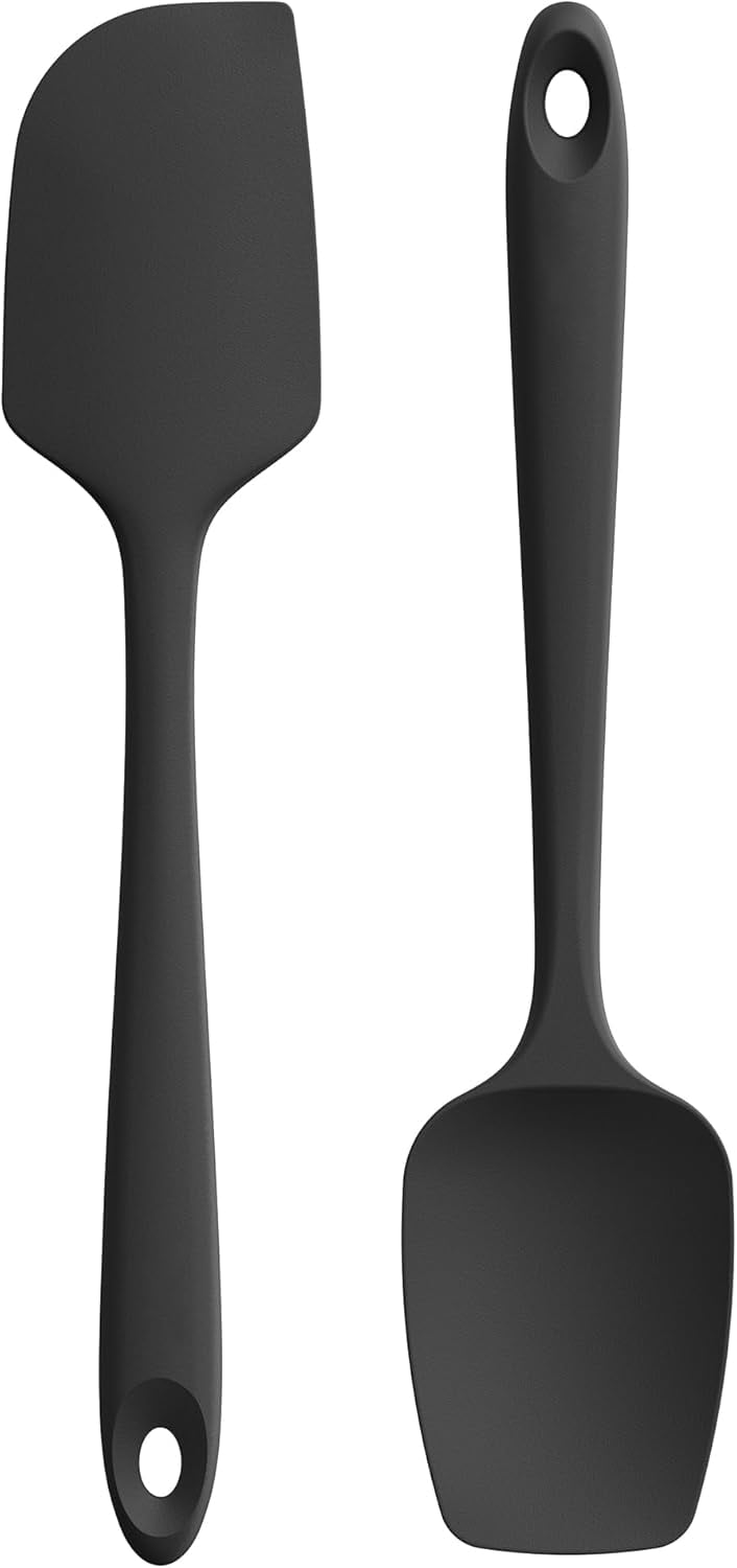 U-Taste Flat Spatula & Spoon Spatula, 600°F Heat Resistant Silicone Scraper, Flexible Rubber Cooking Mixing Baking Kitchen Utensils Set of 2, Black