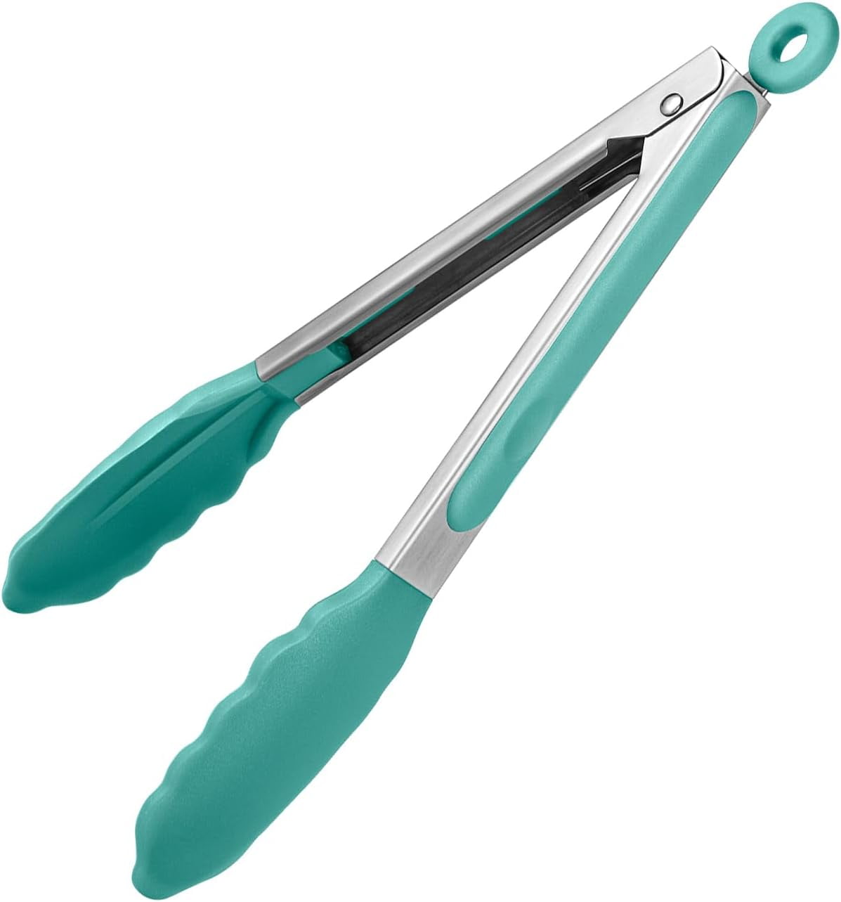 U-Taste Kitchen Tong for Cooking, 480ºF Heat-Resistant Silicone Tips, Rubber Food Tong for Serving Salad/Grill/BBQ/Steak/Pasta, 9in, Aqua Sky