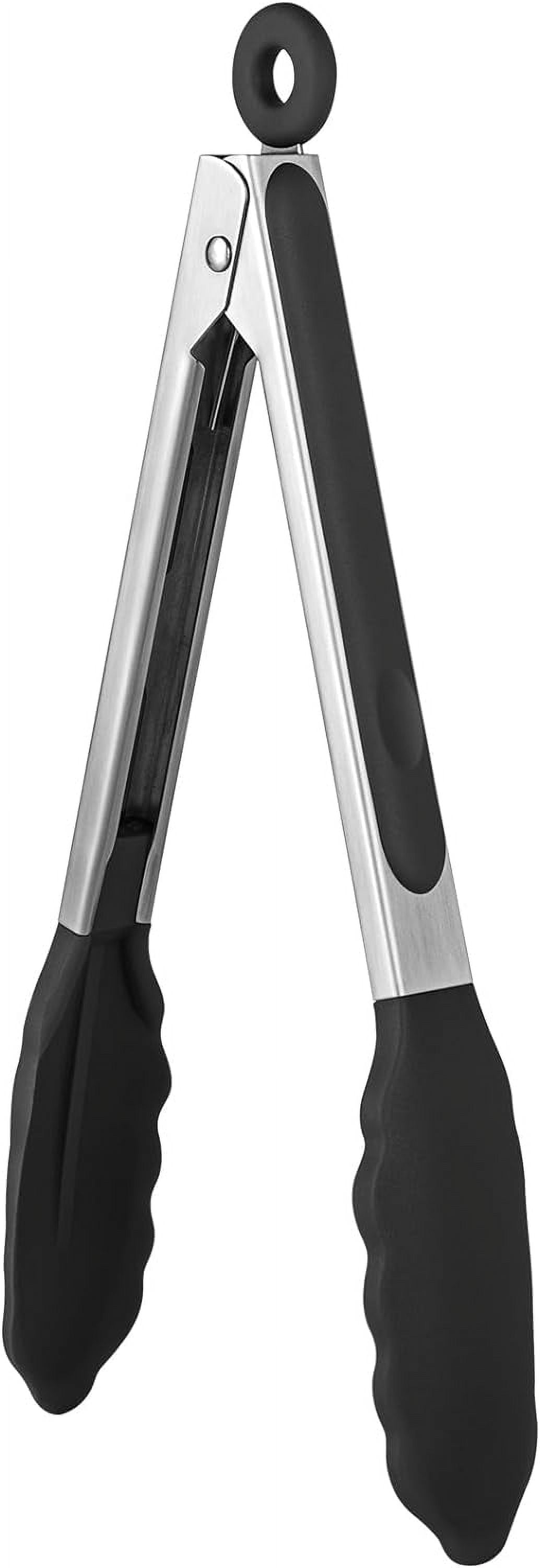 U-Taste Kitchen Tong for Cooking, 600ºF Heat-Resistant Silicone Tips, Rubber Food Tong for Serving Salad/Grill/BBQ/Steak/Pasta, 9in, Black