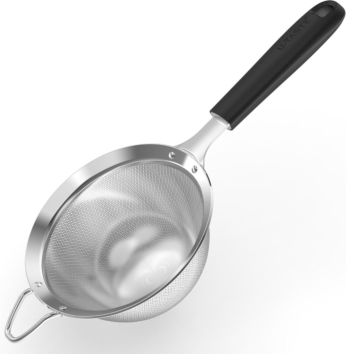 U-Taste Fine Mesh Strainer, 18/8 Stainless Steel Sieve Food Strainer, Kitchen Metal Colander for Rinsing Rice/Quinoa/Flour/Berry Seed, 4.73in, Black