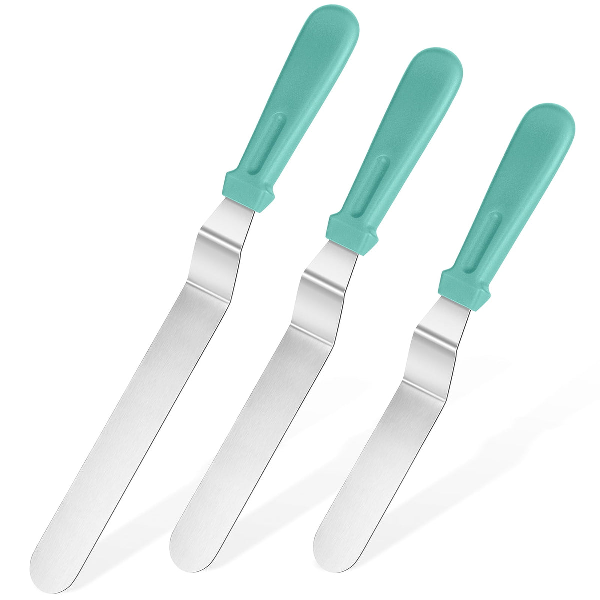 U-Taste Offset Icing Spatula Set of 3, Cake Frosting Spreader, 420 Stainless Steel Angled Spatula with 6/8/10in Blade for Cake Decorating, Aqua Sky