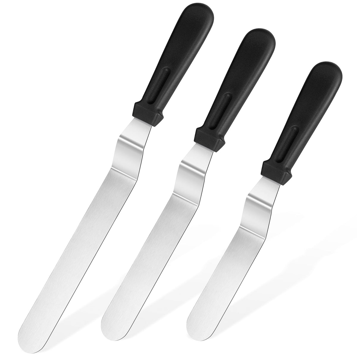 U-Taste Offset Icing Spatula Set of 3, Cake Frosting Spreader, 420 Stainless Steel Metal Angled Spatula with 6/8/10in Blade for Cake Decorating, Black