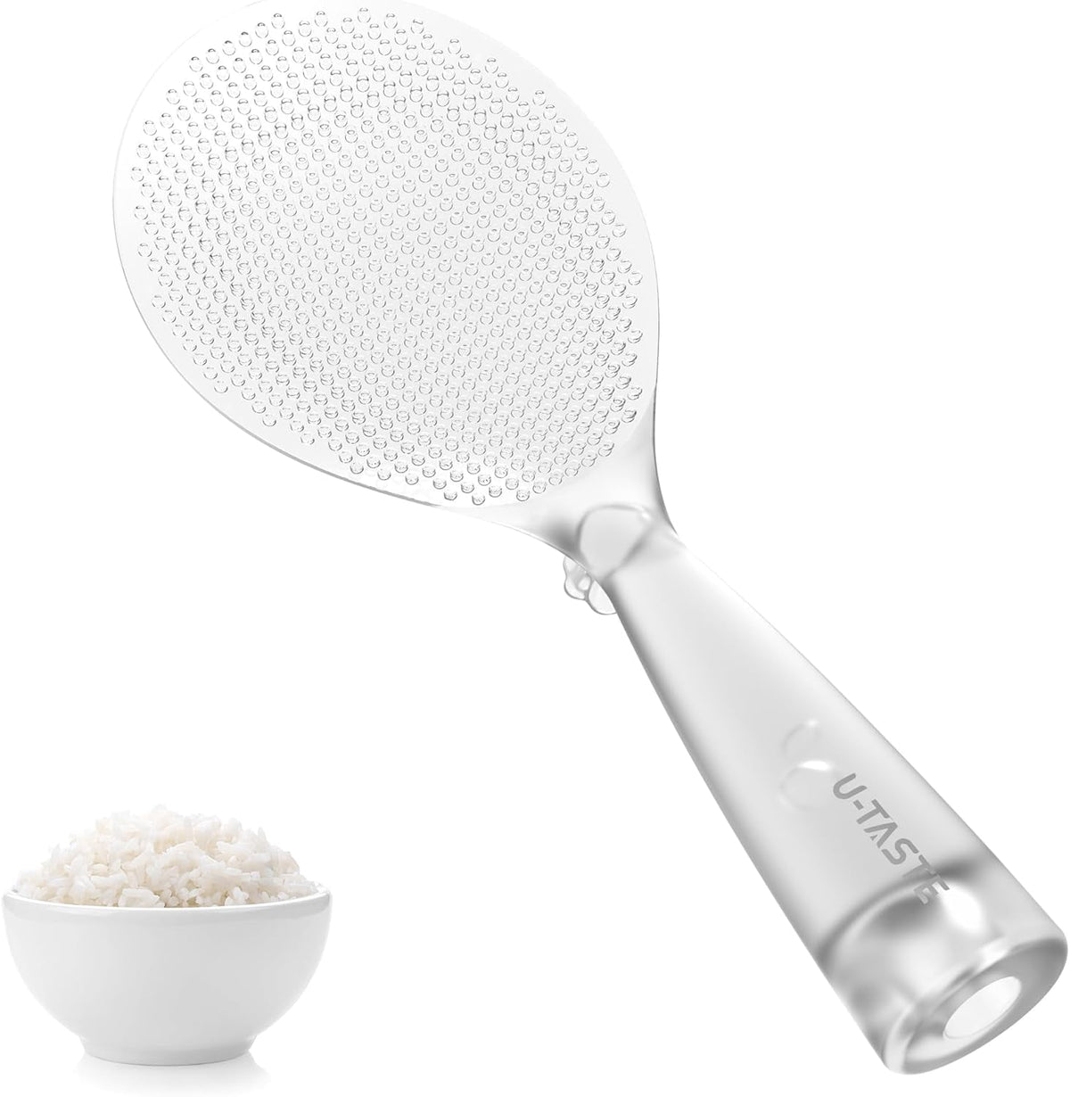 U-Taste Rice Spoon Paddle Scooper: 329°F Heat Resistant Food-Grade TPX Rice Spatula, Safe for Non-Stick Cookware, with Built-In Stand (Transparent)