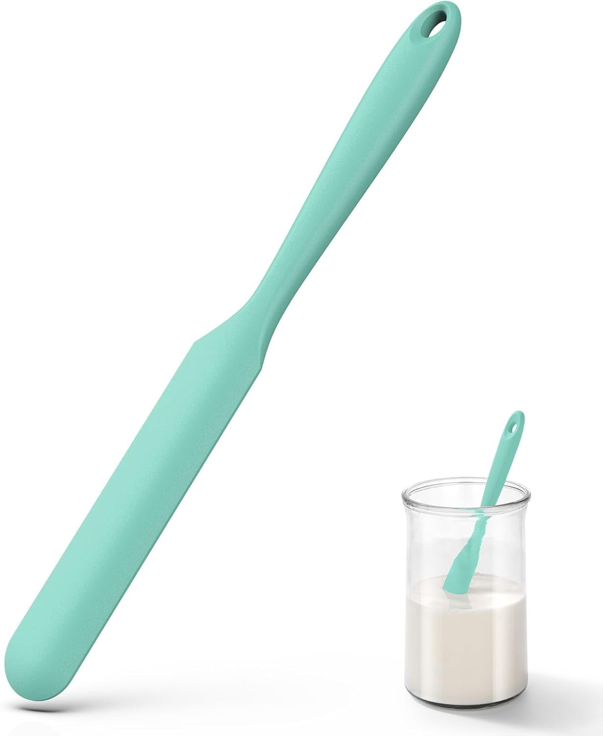 U-Taste Silicone Jar Spatula: 600ºF Heat-Resistant Food-Grade Sourdough Stirring Stick, Long Seamless Flexible Peanut Butter Spreader, 10in, Aqua Sky