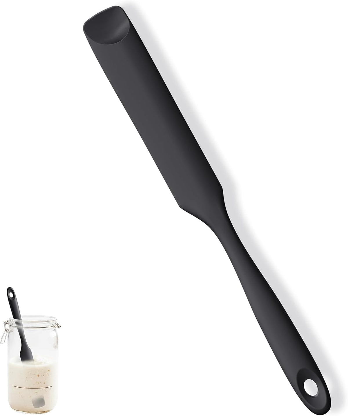 U-Taste Silicone Jar Scraper Spatula for Sourdough Starter: Long Skinny Food-Grade Jam Spreader, Sturdy Stirring Stick with Flexible Spoon Tip, Black
