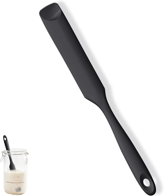 U-Taste Silicone Jar Scraper Spatula for Sourdough Starter: Long Skinny Food-Grade Jam Spreader, Sturdy Stirring Stick with Flexible Spoon Tip, Black