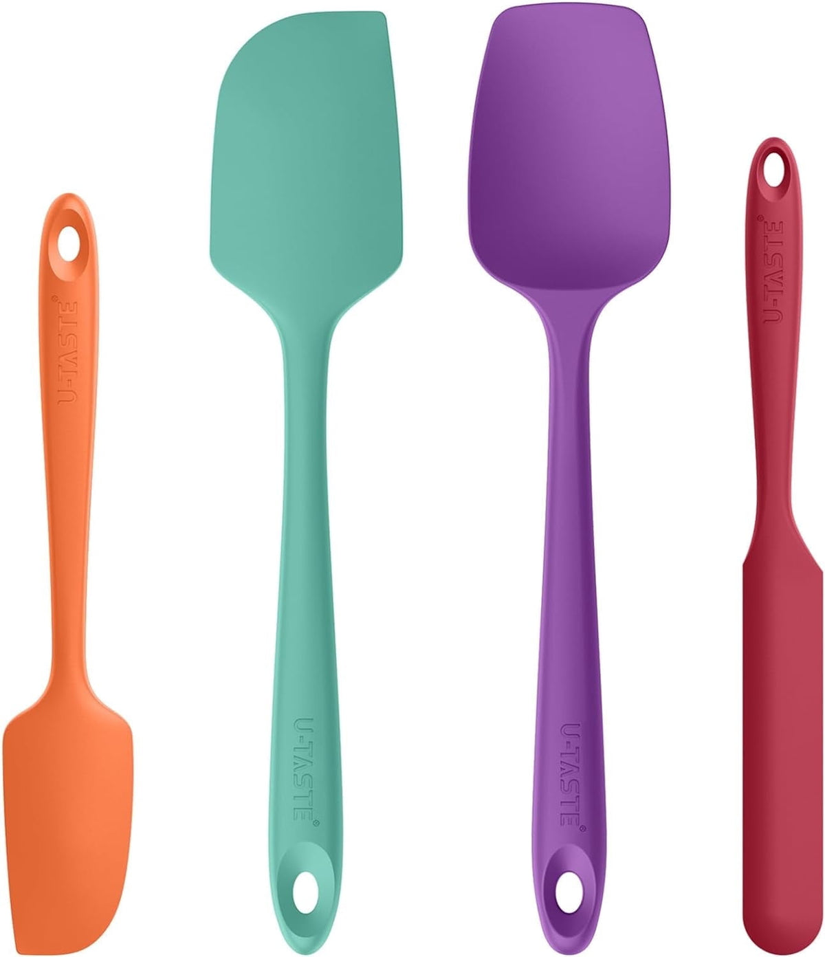 U-Taste Silicone Spatula Set of 4, 600°F High Heat Resistant Kitchen Cooking Utensils Baking Supplies, Food Grade Seamless Rubber Scraper, Colorful