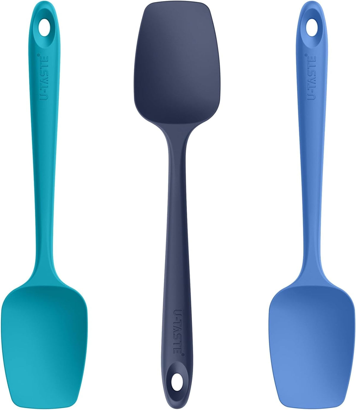 U-Taste Silicone Spoon Spatula Set of 3, 480°F Heat Resistant Food Grade Cooking Mixing Spoons, Kitchen Utensils Set for Nonstick Cookware, Multicolor