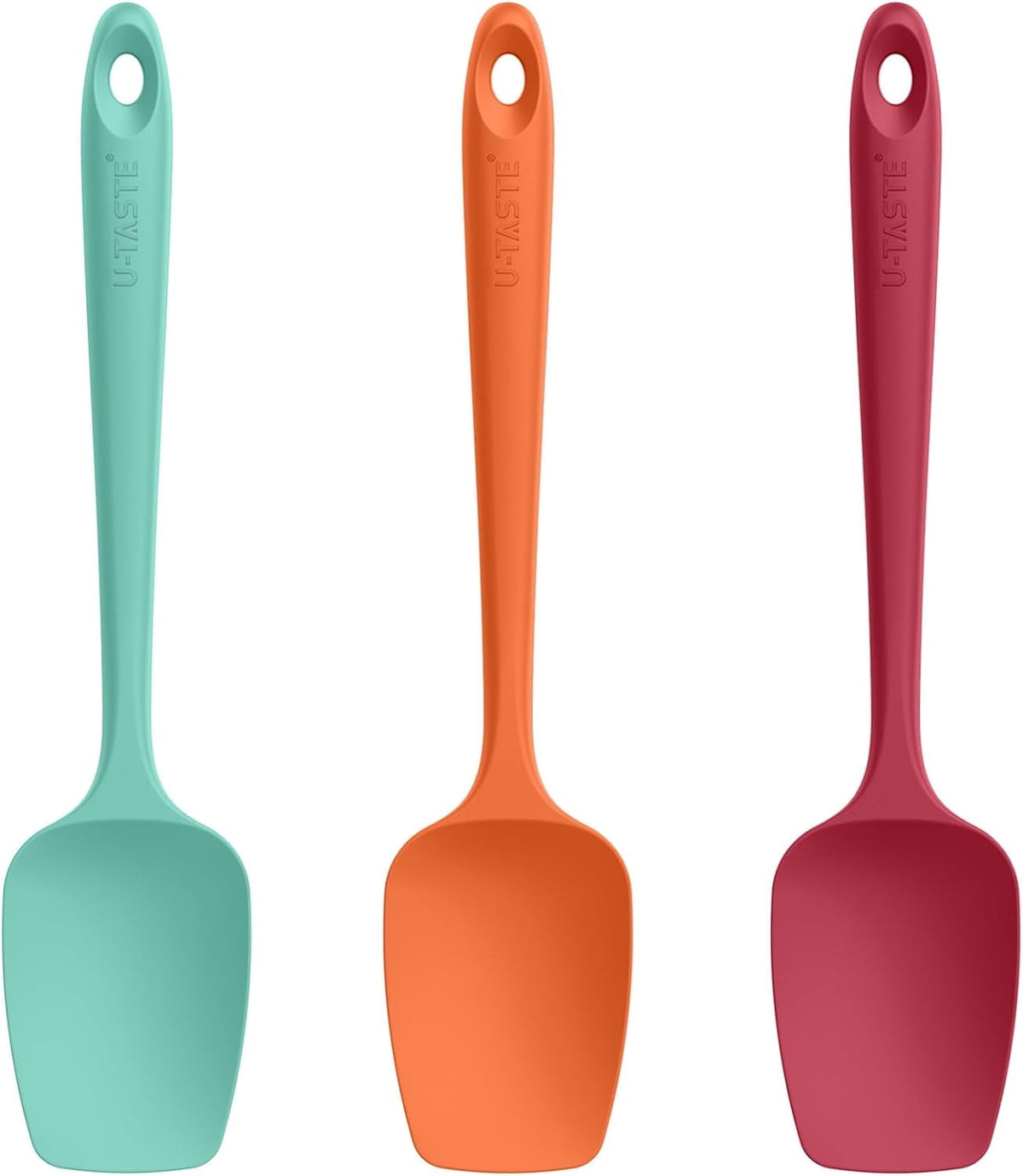 U-Taste Silicone Spoon Spatula Set of 3, 600°F Heat Resistant Food Grade Cooking Mixing Spoons, Kitchen Utensils Set for Nonstick Cookware, Colorful