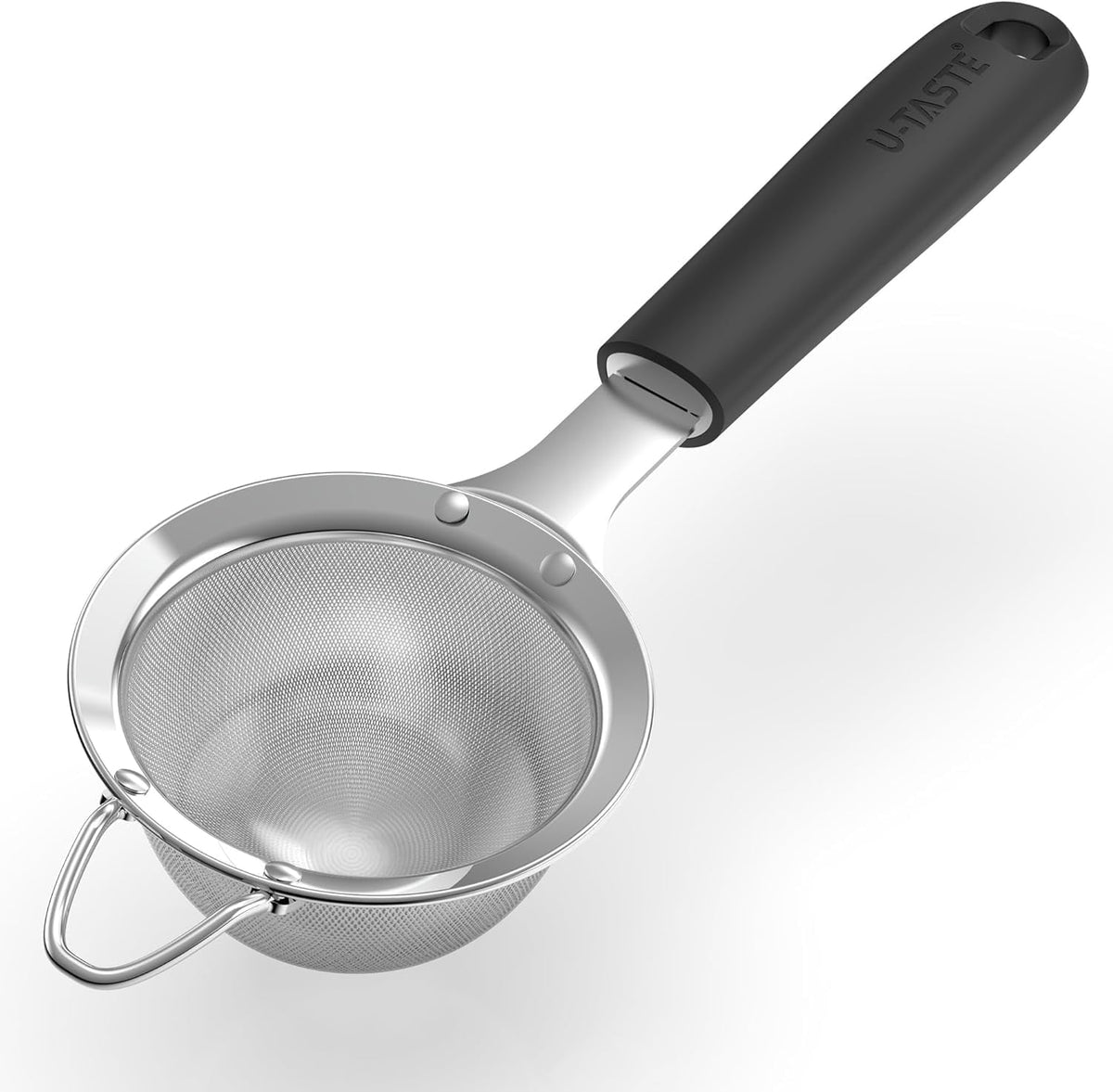 U-Taste Fine Mesh Strainer, 18/8 Stainless Steel Tea Coffee Strainer, Mini Small Fine Sieve, Metal Colander for Loose Tea/Juice/Pulp/Matcha, Black