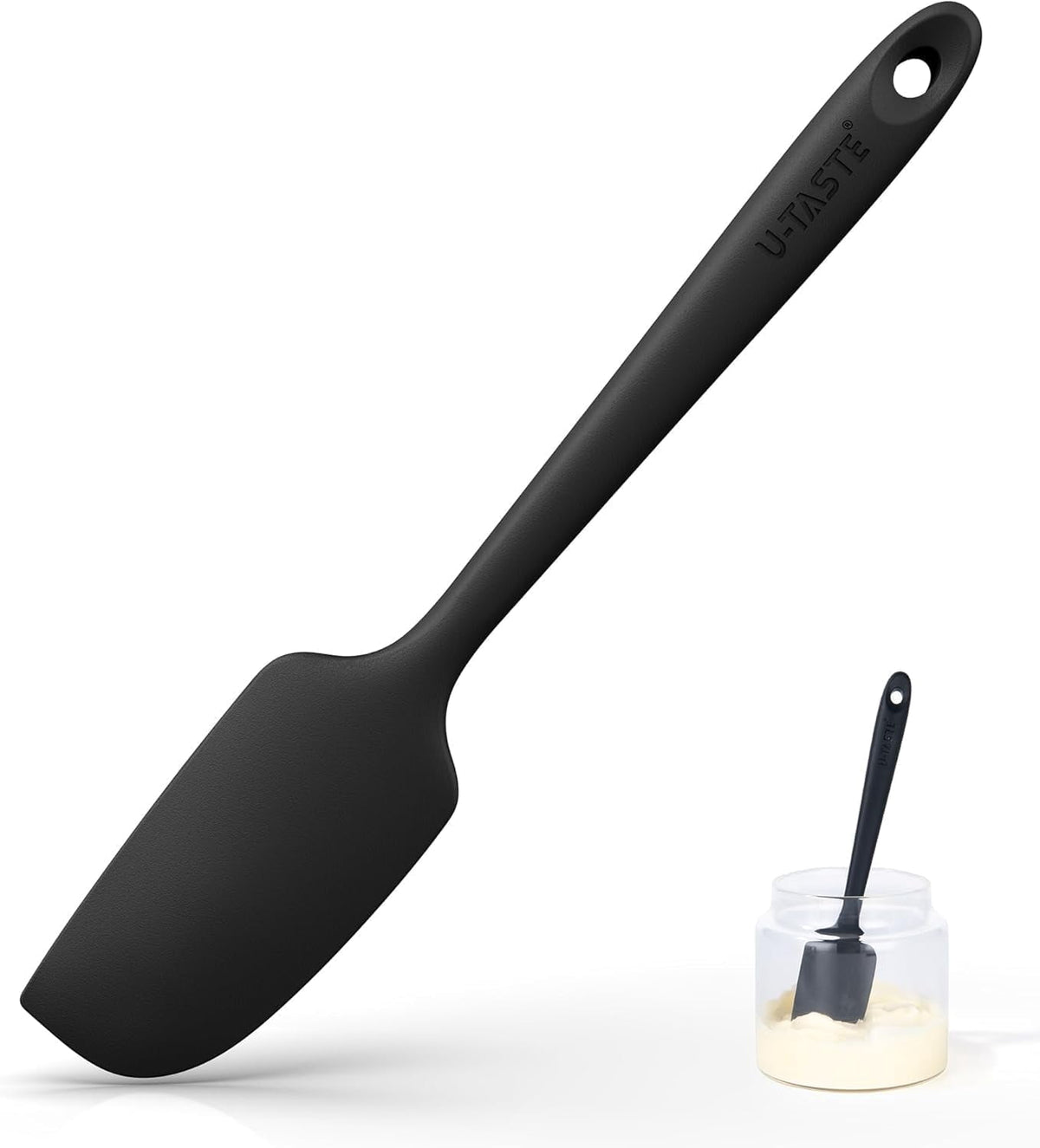 U-Taste Small Mini Silicone Spatula: 600ºF Heat-Resistant Food-Grade Tiny Jar Bowl Scraper, Non-Stick Seamless Flexible Baking Utensil, Black