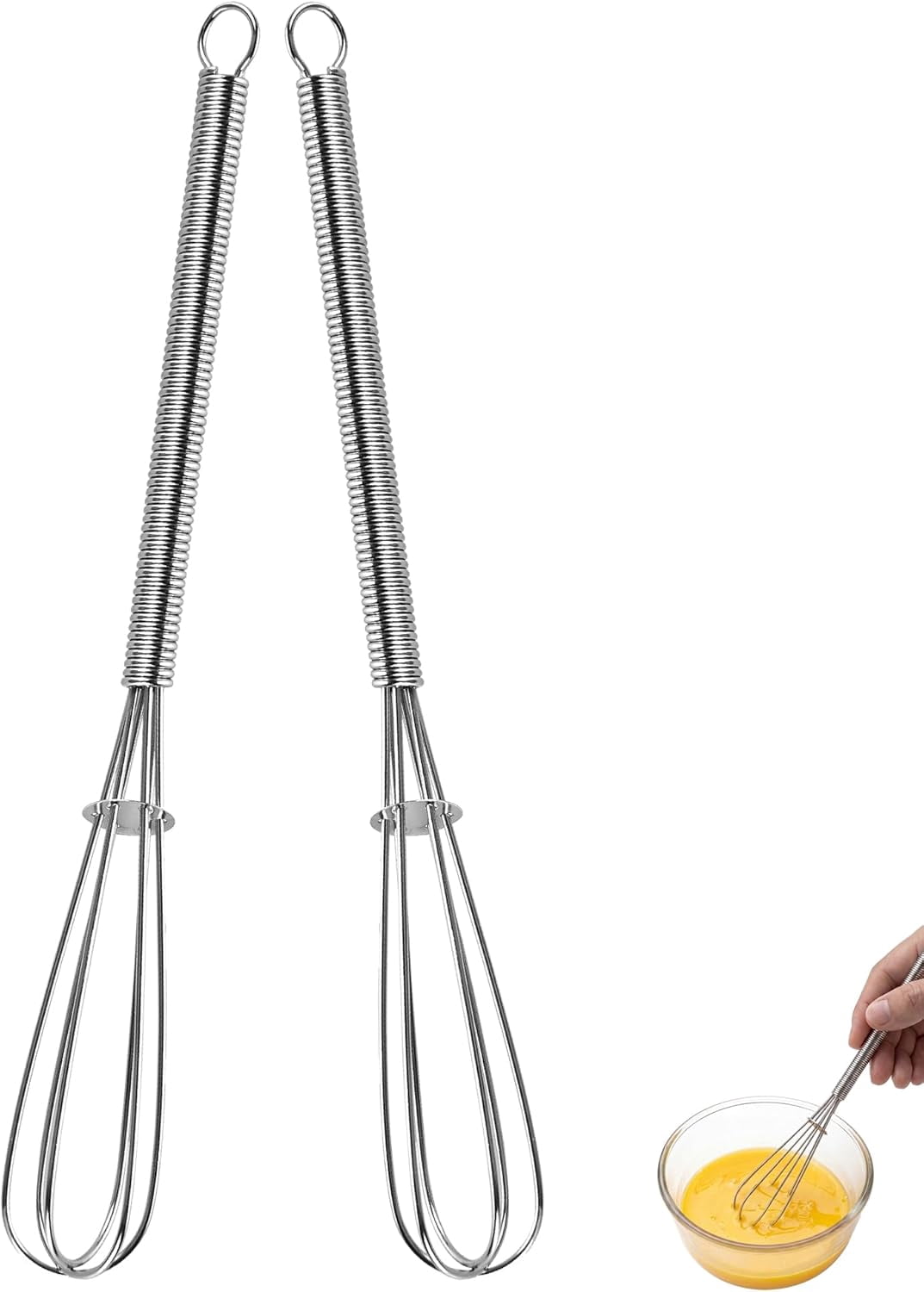 U-Taste Small Mini Whisks for Cooking, 18/8 Stainless Steel 7" Wisking Tool, Kitchen Wrie Wisk Set of 2, Tiny Mixing Tool with 6 Wire Compact Head