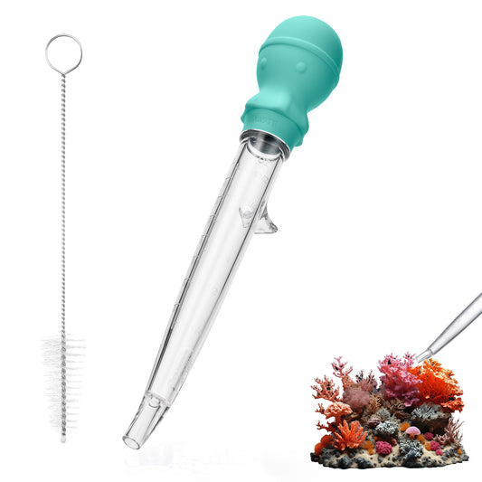 U-Taste Aquarium Pipette Cleaner: 1.5oz Coral Feeder for Fish Tank Cleaning, Manual Feeding Tube, Food Grade Siphon Dropper, Waste Remover with Strong Suction & Stand & Brush