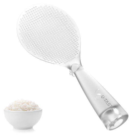 U-Taste Rice Spoon Paddle Scooper: 329°F Heat Resistant Food-Grade TPX Rice Spatula, Safe for Non-Stick Cookware, with Built-In Stand, Lightweight for Sushi, Pasta, Cooking & Serving