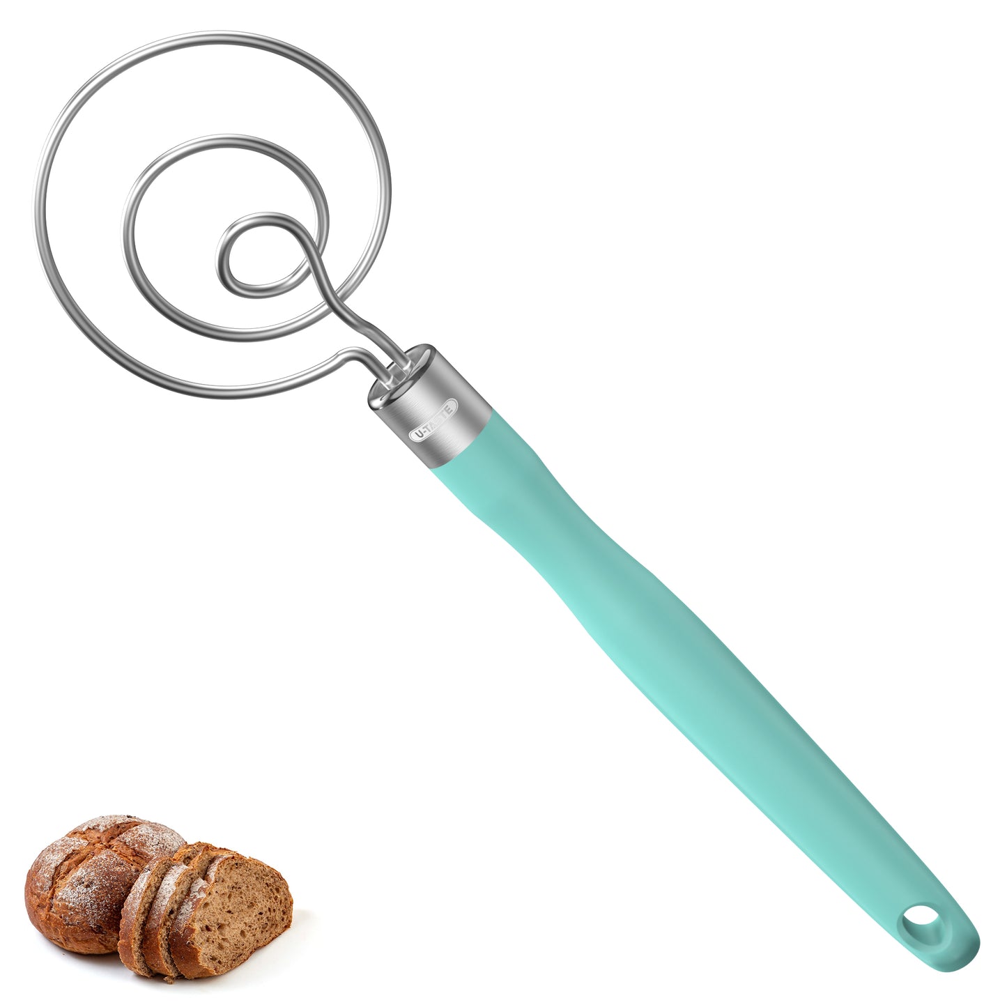 U-Taste 12.6in Danish Dough Whisk: 18/8 Stainless Steel Heavy-Duty Sourdough Mixer Tool, Food Grade Dutch Style Seamless Bread Wisk, Sturdy for Mixing, Stirring, Kneading Thick Batter