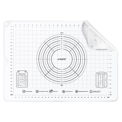 U-Taste Liquid Silicone Pastry Mat: 16"x20" Food-Grade Non-Stick Dough Rolling Baking Sheet, Non Slip for Kneading, Making Pizza, Fondant, Pie Crust with Clear Measurement and Raised Edges