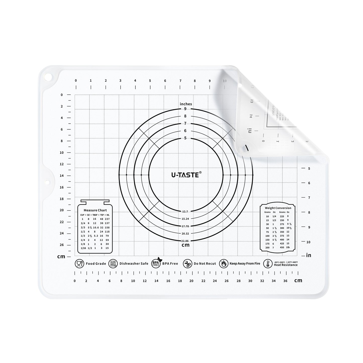 U-Taste Liquid Silicone Pastry Mat: 16"x20" Food-Grade Non-Stick Dough Rolling Baking Sheet, Non Slip for Kneading, Making Pizza, Fondant, Pie Crust with Clear Measurement and Raised Edges