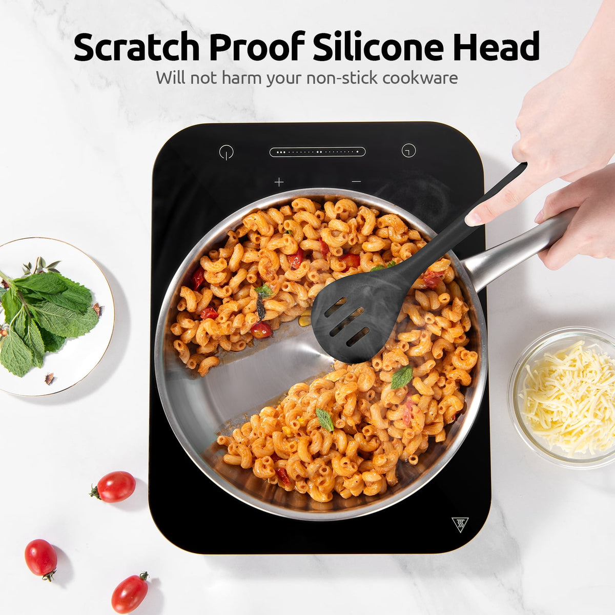 U-Taste 600°F Heat Resistant Silicone Slotted Spoon, 13.3in Long Large Cooking Spoon, Rubber Kitchen Utensil for Mixing/Stirring/Basting, Black