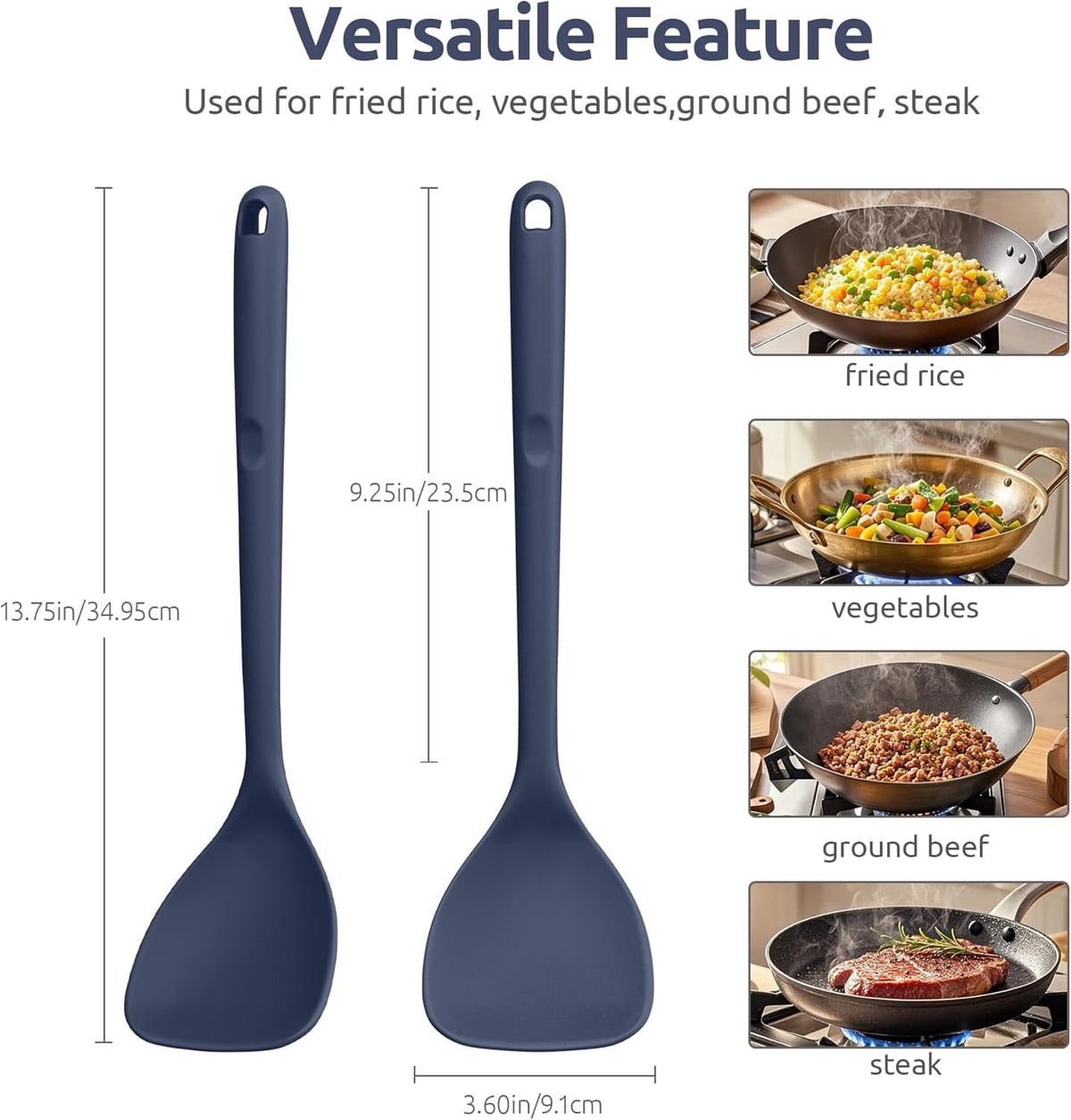 U-Taste 600ºF Heat Resistant Wok Spatula: Silicone Stir Fry Cooking Utensils with Flexible Edge & Sturdy Core, 13.76" Long 3.63" Wide , Midnight Blue
