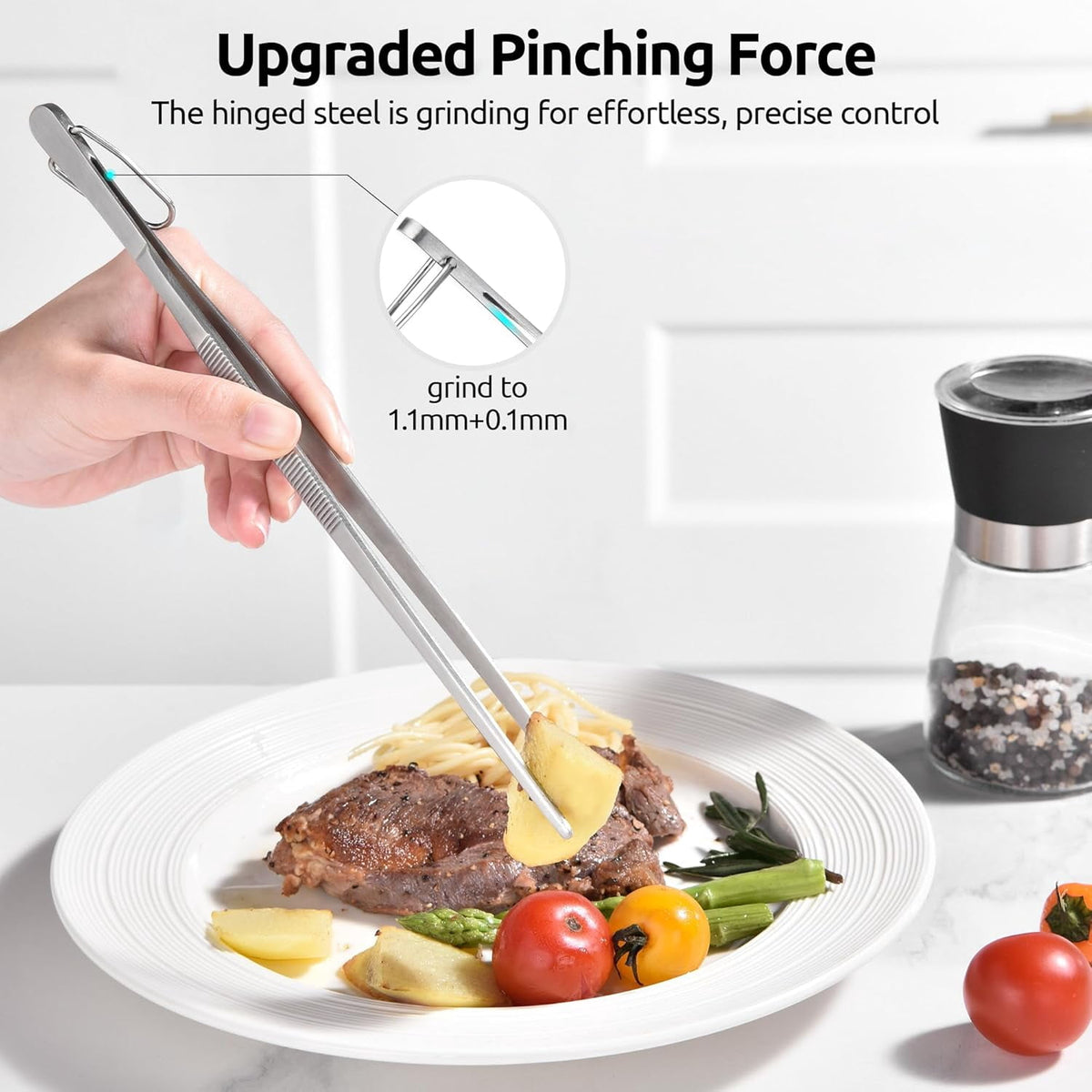 U-Taste Kitchen Cooking Tweezer, 18/8 Stainless Steel Food Grade Metal Food Tong with Non Slip Tips for Plating Serving Grilling, 10in/Pointed Tip