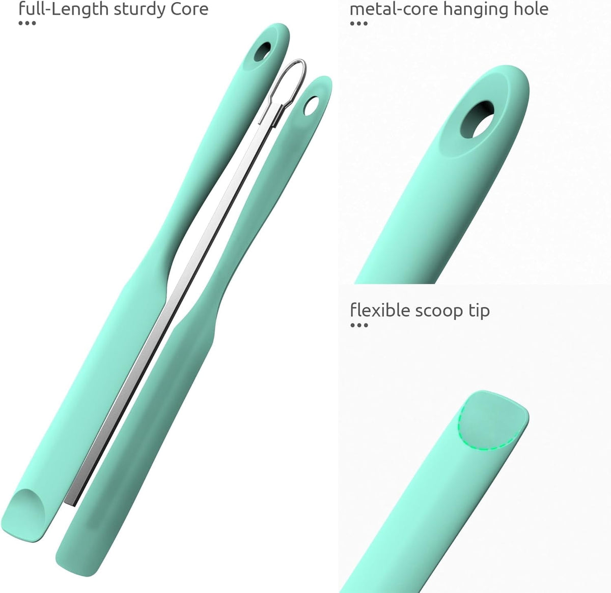 U-Taste Silicone Jar Spatula for Sourdough Starter: Long Skinny Food-Grade Jam Spreader, Sturdy Stirring Stick with Flexible Spoon Tip, Aqua Sky