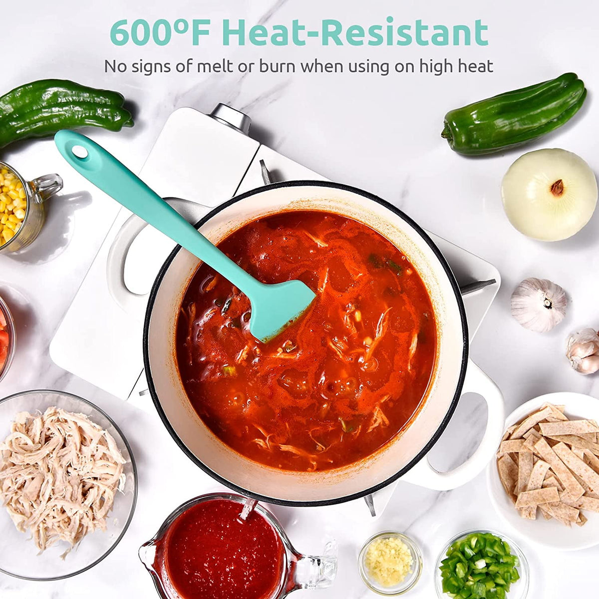 U-Taste Silicone Large Spatula, 600ºF High Heat Resistant Food Grade Rubber Seamless Bowl Scraper for Kitchen Cooking Baking Mixing, 11.38in, Aqua Sky