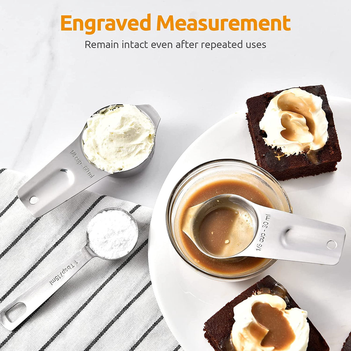 U-Taste Measuring Cups and Spoons Set, 18/8 Stainless Steel Kitchen Gadgets (7 Metal Measure Cups, 7 Measuring Spoons, 1 Magnetic Conversion Chart)