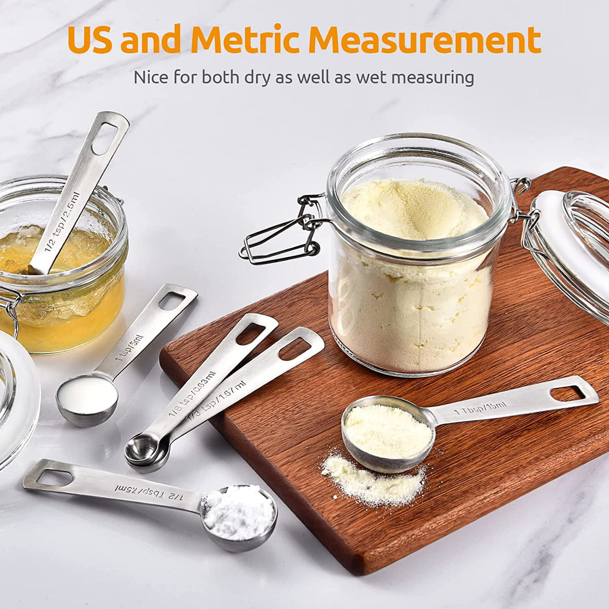 U-Taste 18/8 Stainless Steel Metal Measuring Spoons Set of 9: 1/16 Tsp, 1/8 Tsp, 1/4 Tsp, 1/3 Tsp, 1/2 Tsp, 3/4 Tsp, 1 Tsp, 1/2 Tbsp, 1 Tbsp