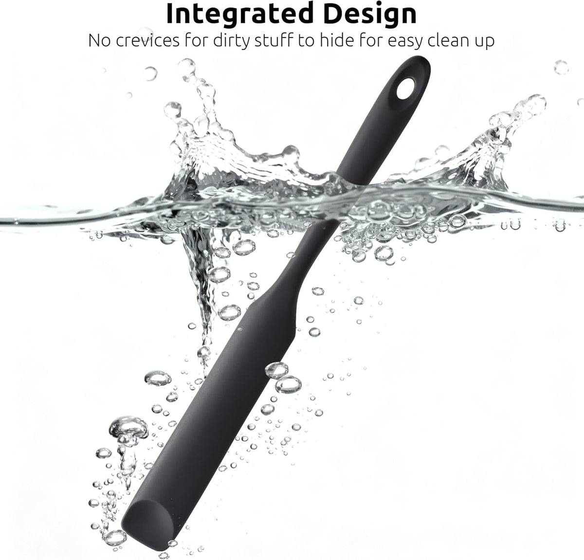 U-Taste Silicone Jar Scraper Spatula for Sourdough Starter: Long Skinny Food-Grade Jam Spreader, Sturdy Stirring Stick with Flexible Spoon Tip, Black