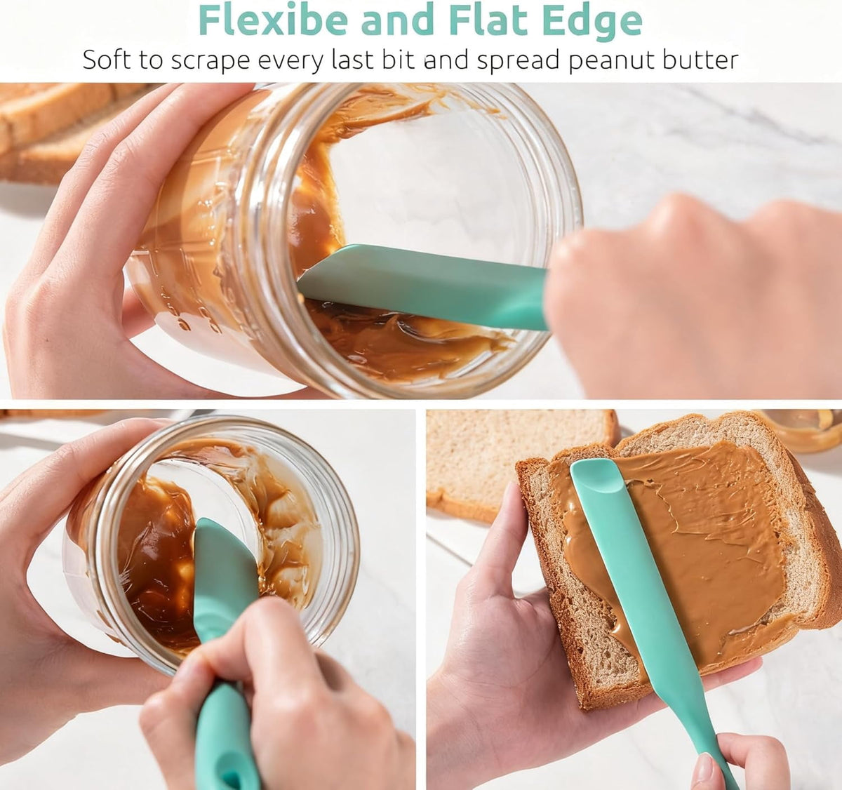 U-Taste Silicone Jar Spatula for Sourdough Starter: Long Skinny Food-Grade Jam Spreader, Sturdy Stirring Stick with Flexible Spoon Tip, Aqua Sky