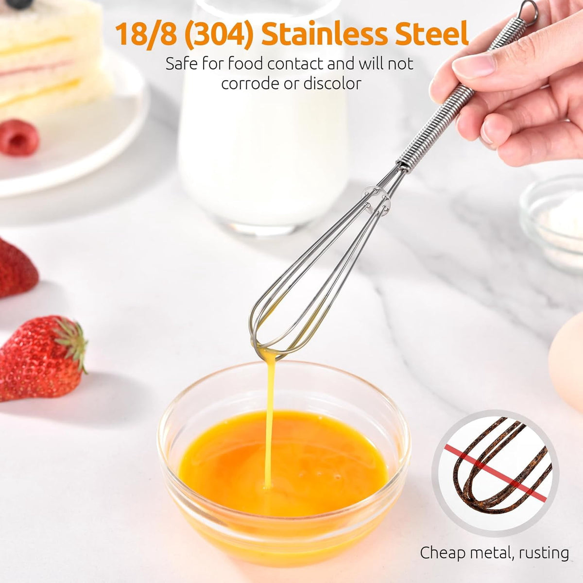 U-Taste Small Mini Whisks for Cooking, 18/8 Stainless Steel 7" Wisking Tool, Kitchen Wrie Wisk Set of 2, Tiny Mixing Tool with 6 Wire Compact Head