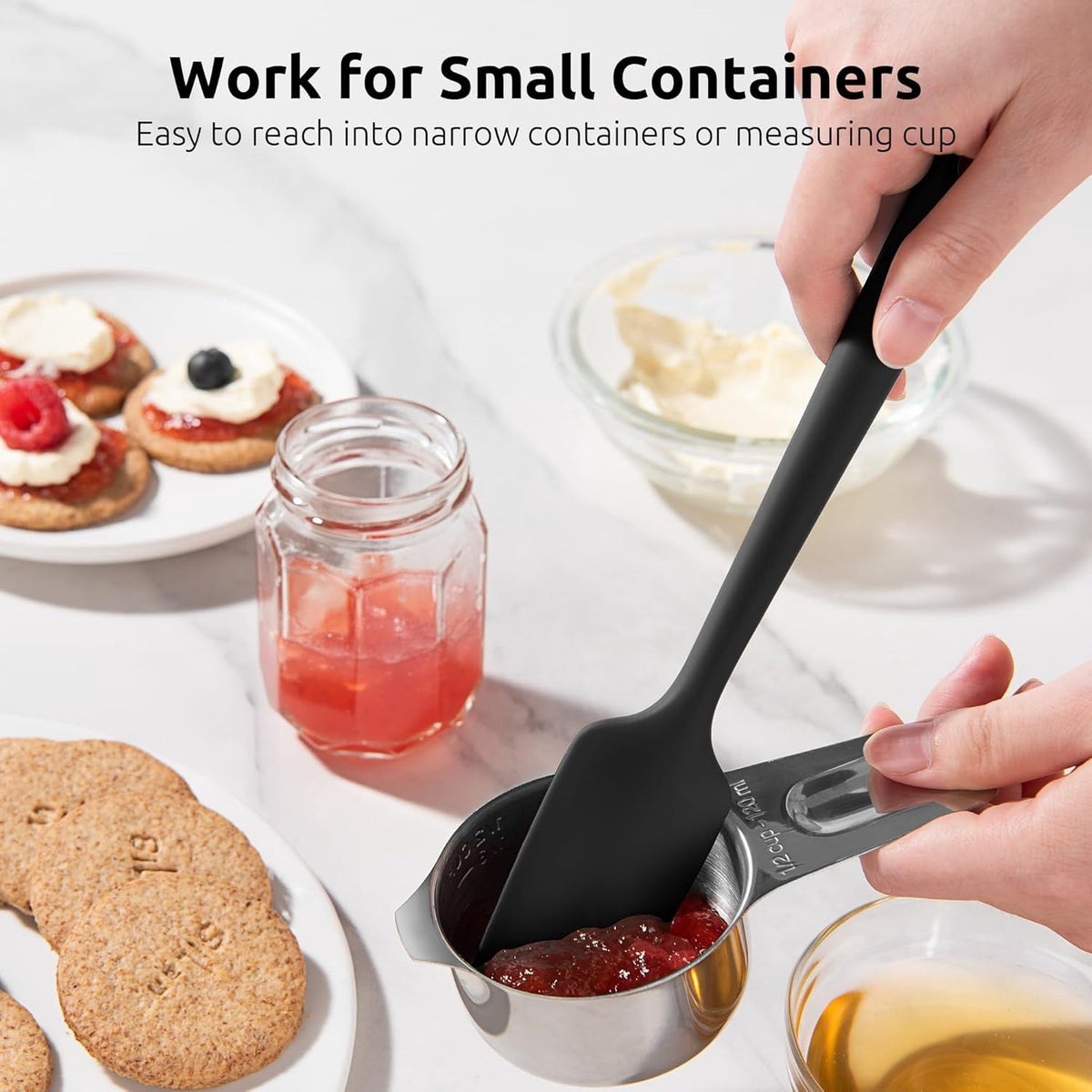 U-Taste Small Mini Silicone Spatula: 600ºF Heat-Resistant Food-Grade Tiny Jar Bowl Scraper, Non-Stick Seamless Flexible Baking Utensil, Black